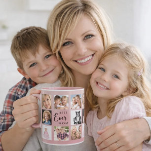 Taza Madre mamá collage de fotos rosa polvoriento rosa