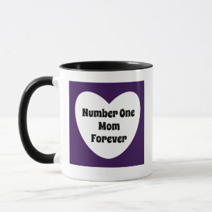 Taza Madre número uno Corazón blanco morado oscuro y mo