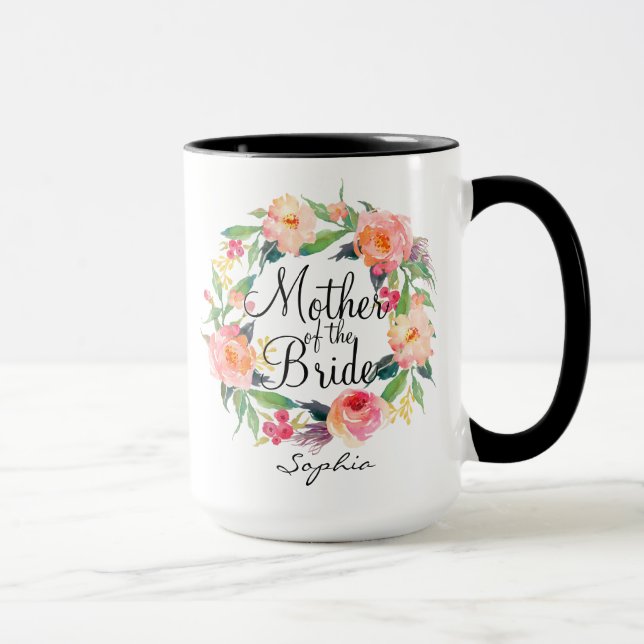 Taza Madre personalizada de la corona floral de novia2 (Derecha)