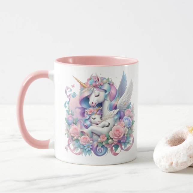 Taza Madre y bebé unicornio (Con donut)