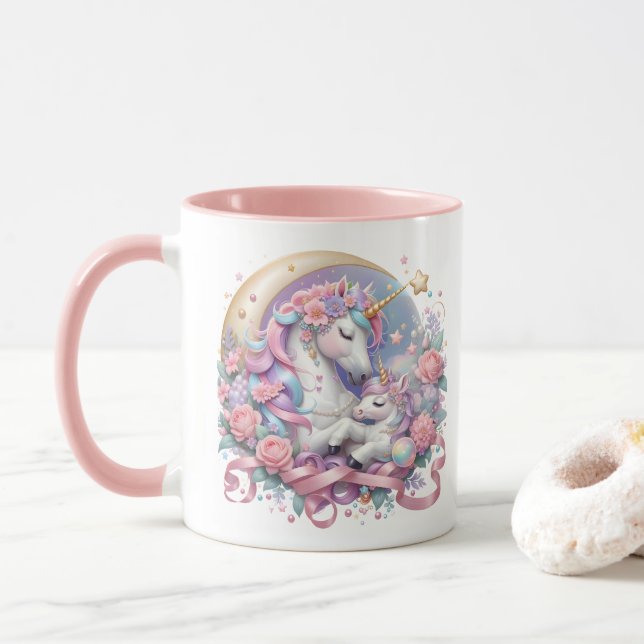 Taza Madre y bebé unicornio (Con donut)