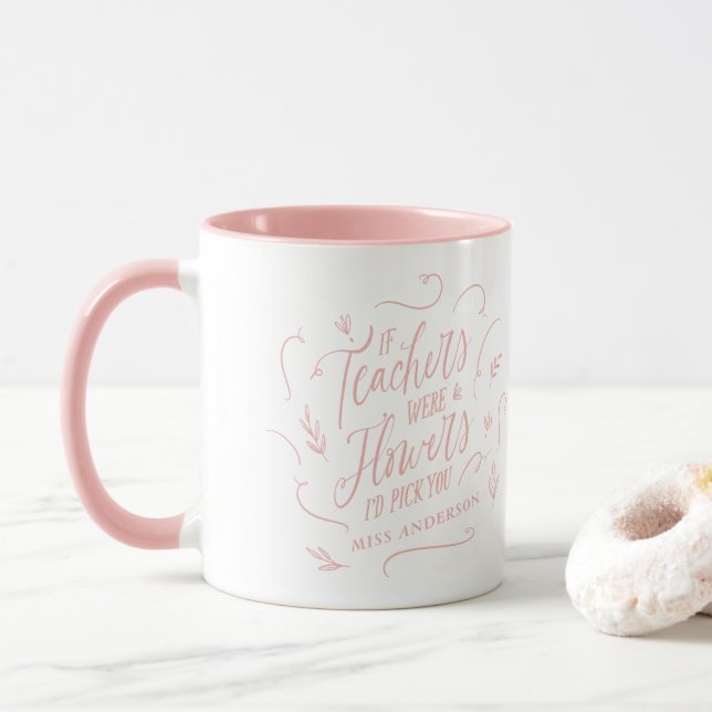Taza Maestra tipografía moderna guión elegante rosa (Con donut)