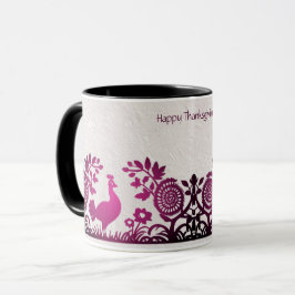Taza Magenta Acción de Gracias Turquía Floral Mug