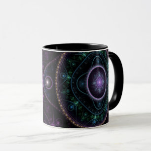 Taza Magia abstracta de brillo púrpura teal negro