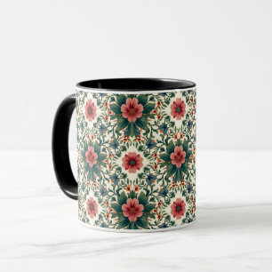 Taza Magia de flores boho - en tonos verdes y rosados