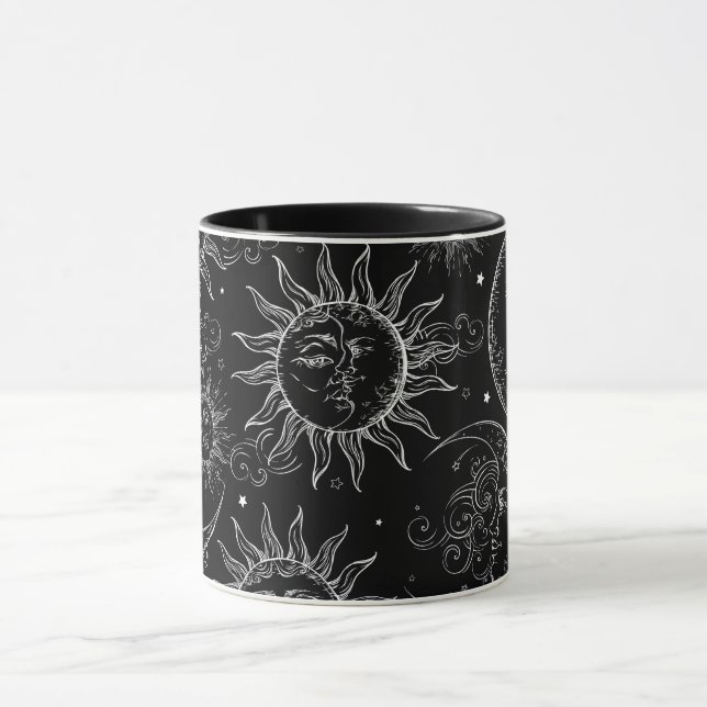Taza Magia Negra Vintage Celestial Sol Luna Estrellas (Centro)