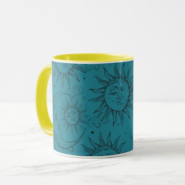 Taza Magia Teal Vintage Celestial Sol Luna Estrellas (Anverso izquierdo)