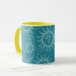Taza Magia Verde Azul Vintage Celestial Sol Luna Estrel
