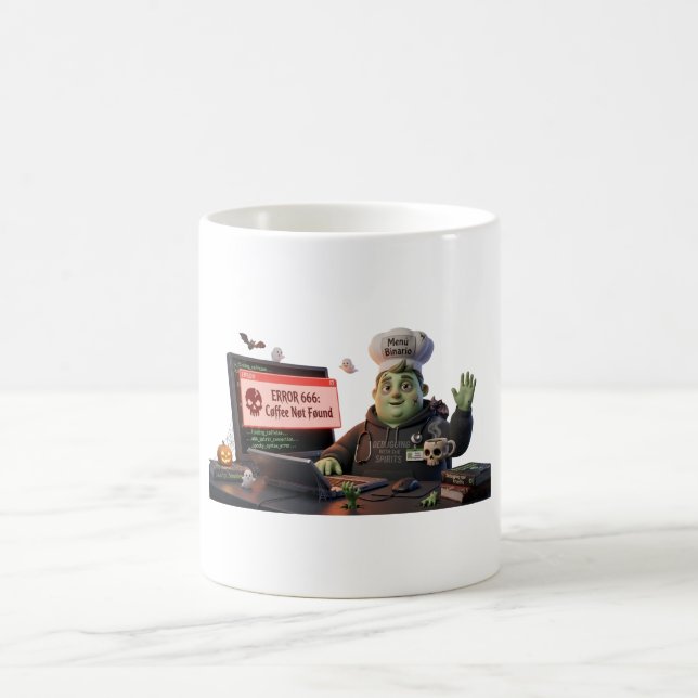 Taza Mágica 3D Cute Zombie Programmer Chef - Error 666 Coffee  (Centro)