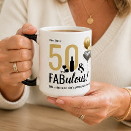 Taza Mágica 50 y fabuloso cumpleaños moderno negro y dorado