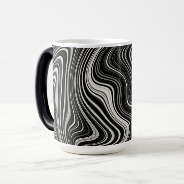 Taza Mágica Abstracción de onda de cebra blanca y negra (Anverso izquierdo)