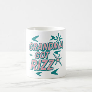 Taza Mágica Abuela Tiene Rizz — Pop Teal‑Rosa Atómico