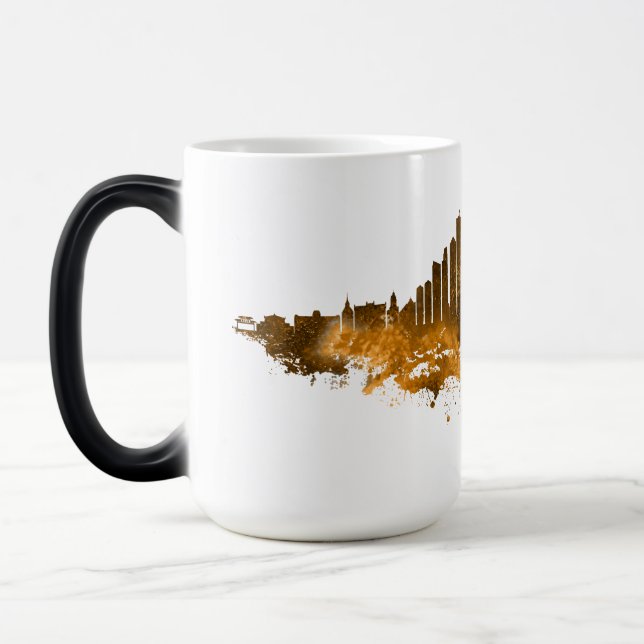 Taza Mágica Acuarela del Skyline de Chicago en naranja (Izquierda)