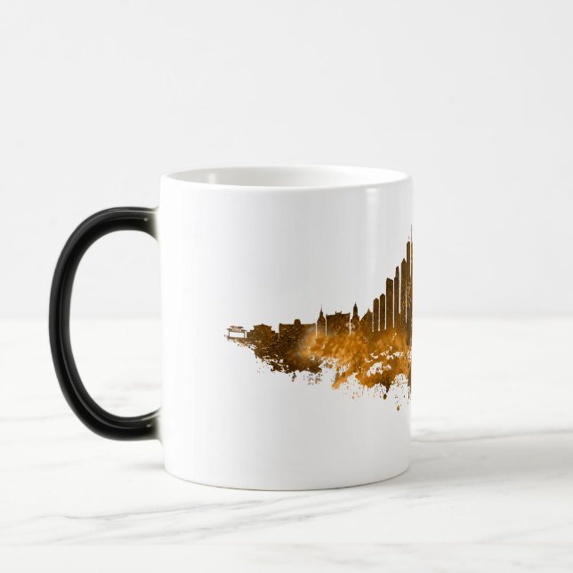 Taza Mágica Acuarela del Skyline de Chicago en naranja (Izquierda)