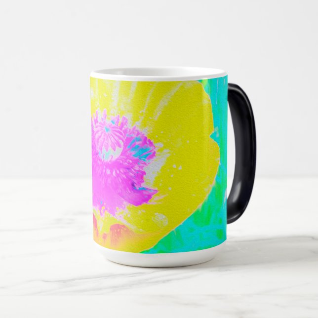 Taza Mágica Adormidera amarilla con centro rosado caliente en  (Anverso derecho)