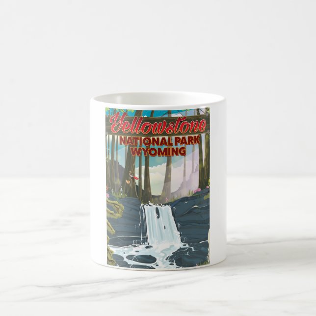 Taza Mágica Afiche de viaje del Parque Nacional Yellowstone, W (Centro)