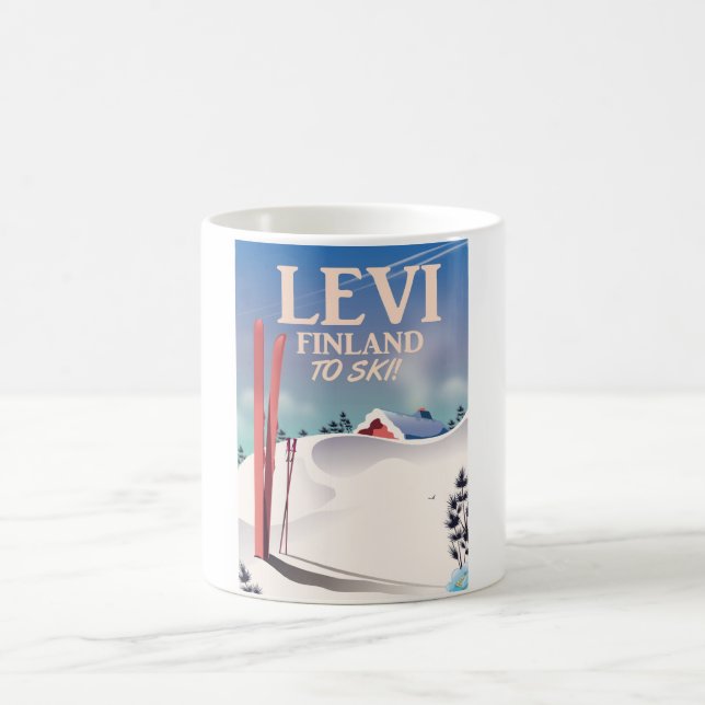 Taza Mágica Afiche de viaje para esquiar de Levi, Finlandia (Centro)