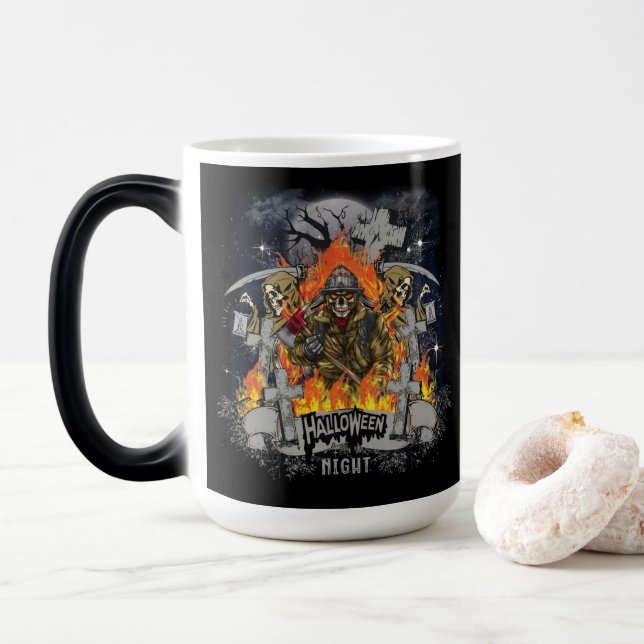 Taza Mágica Alarmante Skeleton En La Mug Nocturna De Halloween (Con donut)
