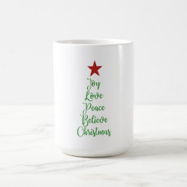 Taza Mágica Alegría paz creer árbol de Navidad con rojo