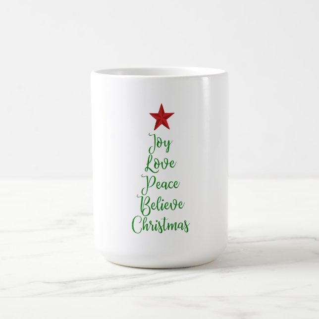 Taza Mágica Alegría paz creer árbol de Navidad con rojo (Centro)