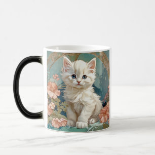 Taza Mágica Alphonse Mucha Estilo Gato Blanco