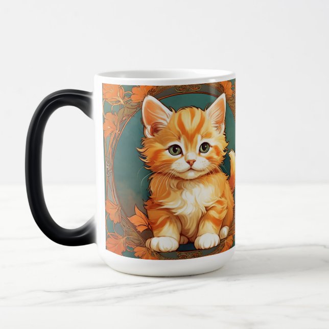 Taza Mágica Alphonse Mucha Style Naranja Cat (Izquierda)