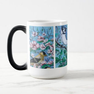 Taza Mágica Amantes de las aves azul mano pintura arte