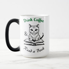 Taza Mágica Amantes de los libros, beben café, gato lindo en l