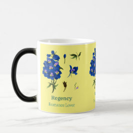 Taza Mágica Amarillo con flores de larkspur azules Romance Lov