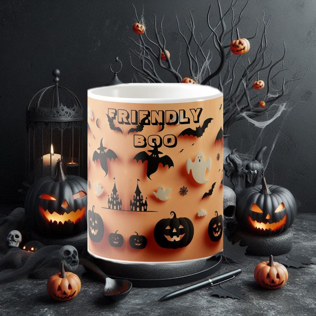 Taza Mágica Amigable Boo Naranja Halloween Fantasma Jack Black (Friendly Boo Orange Halloween Ghost Jack Black Bat Color Morph Mug)