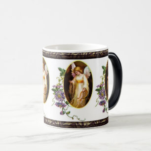 Taza Mágica Ángel Con Arpa Y Flores Clematis