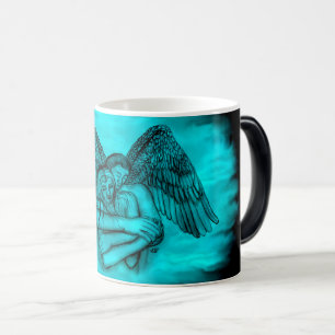 Taza Mágica Ángel Eros en el amor, diseño negro y verde