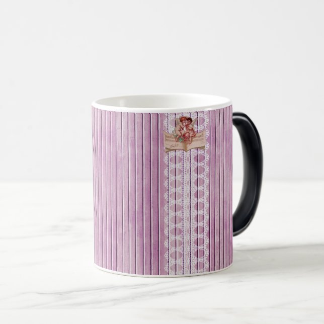 Taza Mágica Angels & Lace: Papel digital de madera rústica (Anverso derecho)