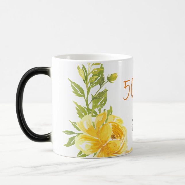 Taza Mágica Aniversario del Boda del Monograma 50 amarillo ele (Izquierda)