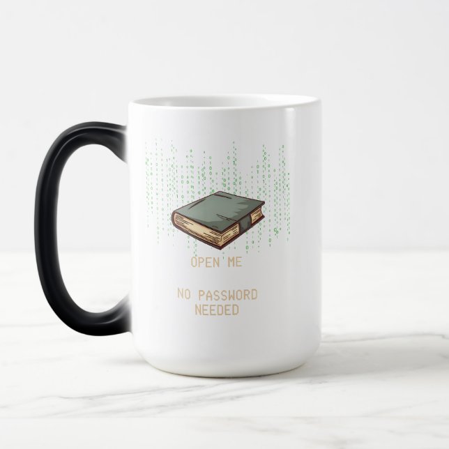 Taza Mágica Antiguo libro con código binario citado para Tech  (Izquierda)