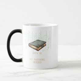 Taza Mágica Antiguo libro con código binario citado para Tech