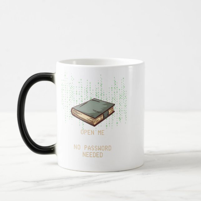 Taza Mágica Antiguo libro con código binario citado para Tech  (Izquierda)