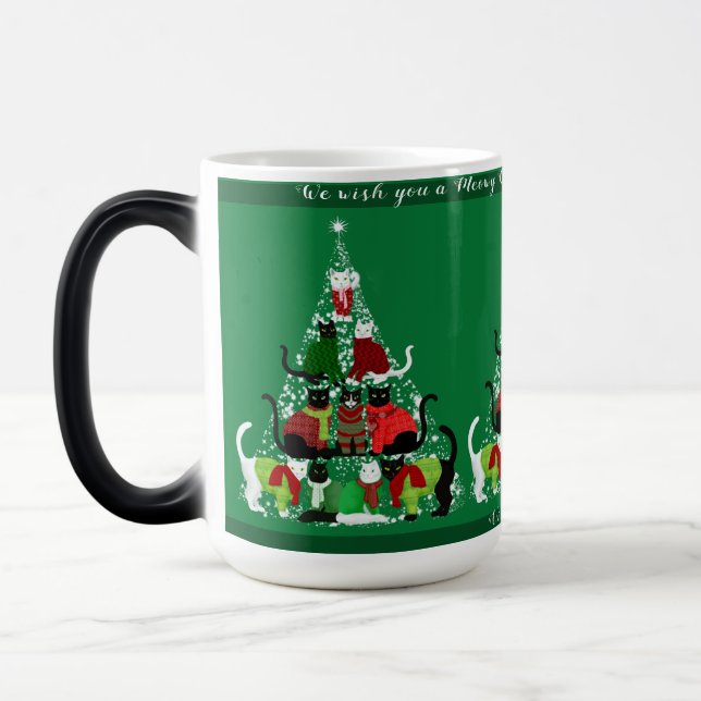 Taza Mágica Árbol de navidad de felino lindo personalizado (Izquierda)