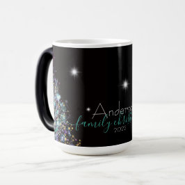 Taza Mágica Árbol pastel de Navidades familiares personalizado