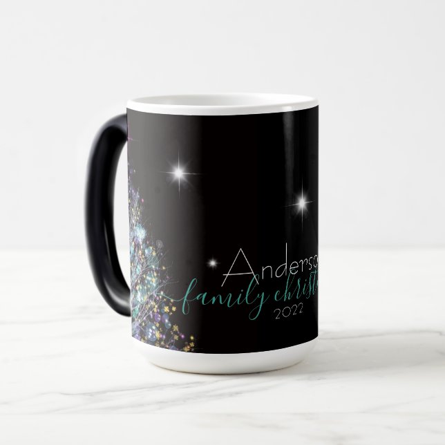 Taza Mágica Árbol pastel de Navidades familiares personalizado (Anverso izquierdo)