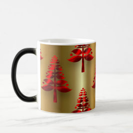 Taza Mágica Árboles de Navidad rojos en oro