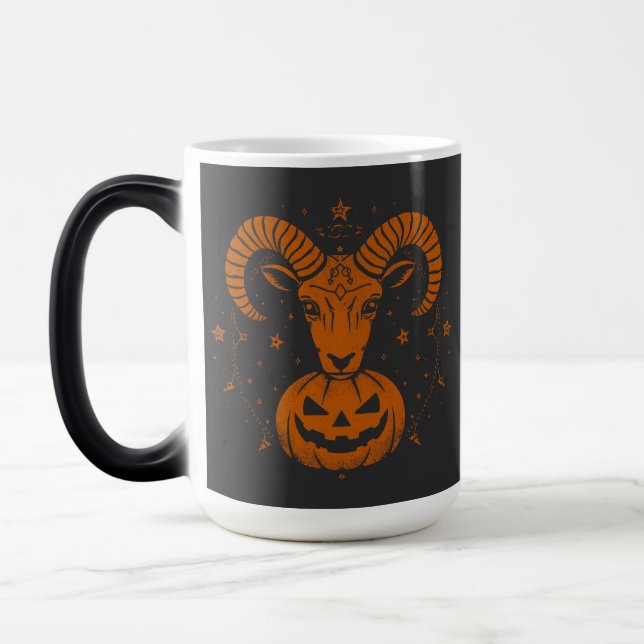 Taza Mágica Aries Zodiac Ram con calabaza de Halloween Spooki (Izquierda)