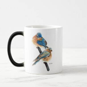 Taza Mágica Arte de acuarela de la pareja de pájaros azules