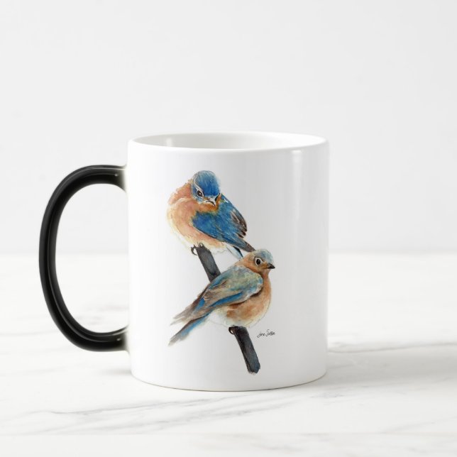 Taza Mágica Arte de acuarela de la pareja de pájaros azules (Izquierda)