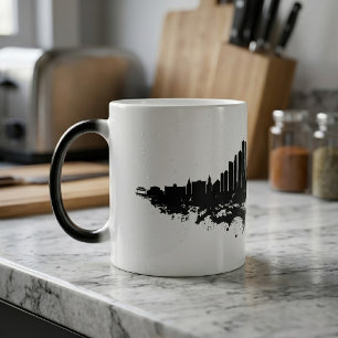 Taza Mágica Arte de ciudad acuarela negro blanco horizonte de