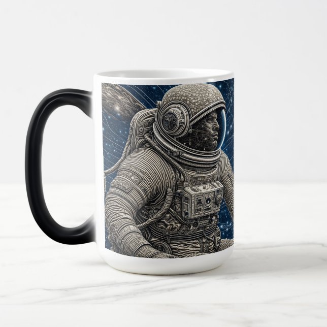 Taza Mágica Arte de IA Astronauta en el Espacio (Izquierda)