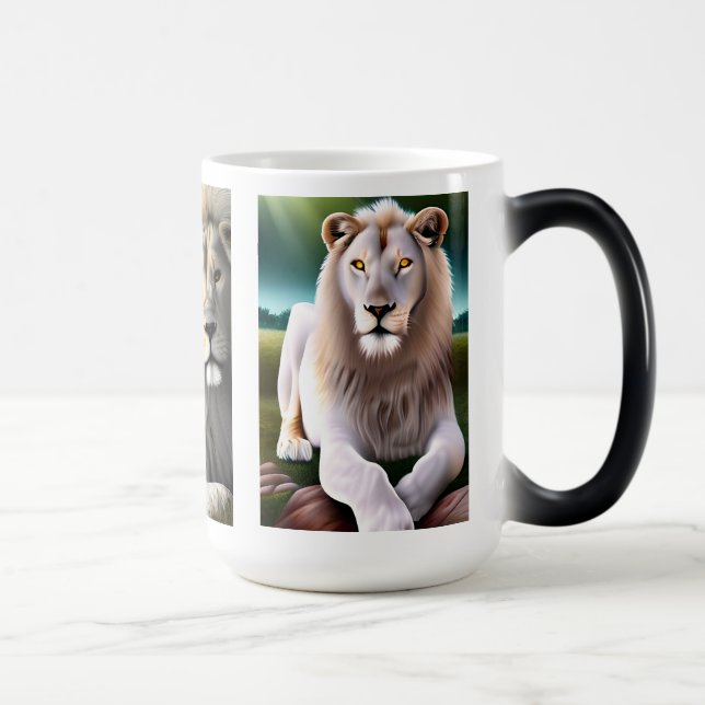 Taza Mágica Arte de IA de León Blanco Místico (Derecha)
