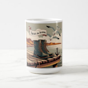 Taza Mágica Arte de pancarta marítima vintage de temporada de