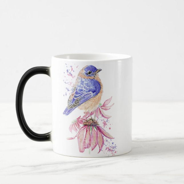 Taza Mágica Arte gráfico y acuarela Bluebird Garden Bird Art (Izquierda)