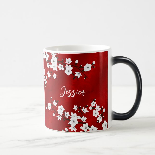 Taza Mágica Asia Floral White Cherry Blossom Red Monograma (Derecha)